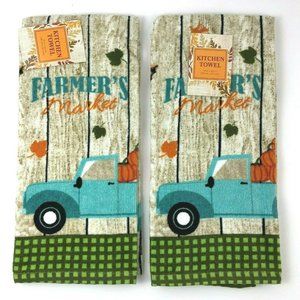 Fall Farmers Market Kitchen Towel Set Blue Truck